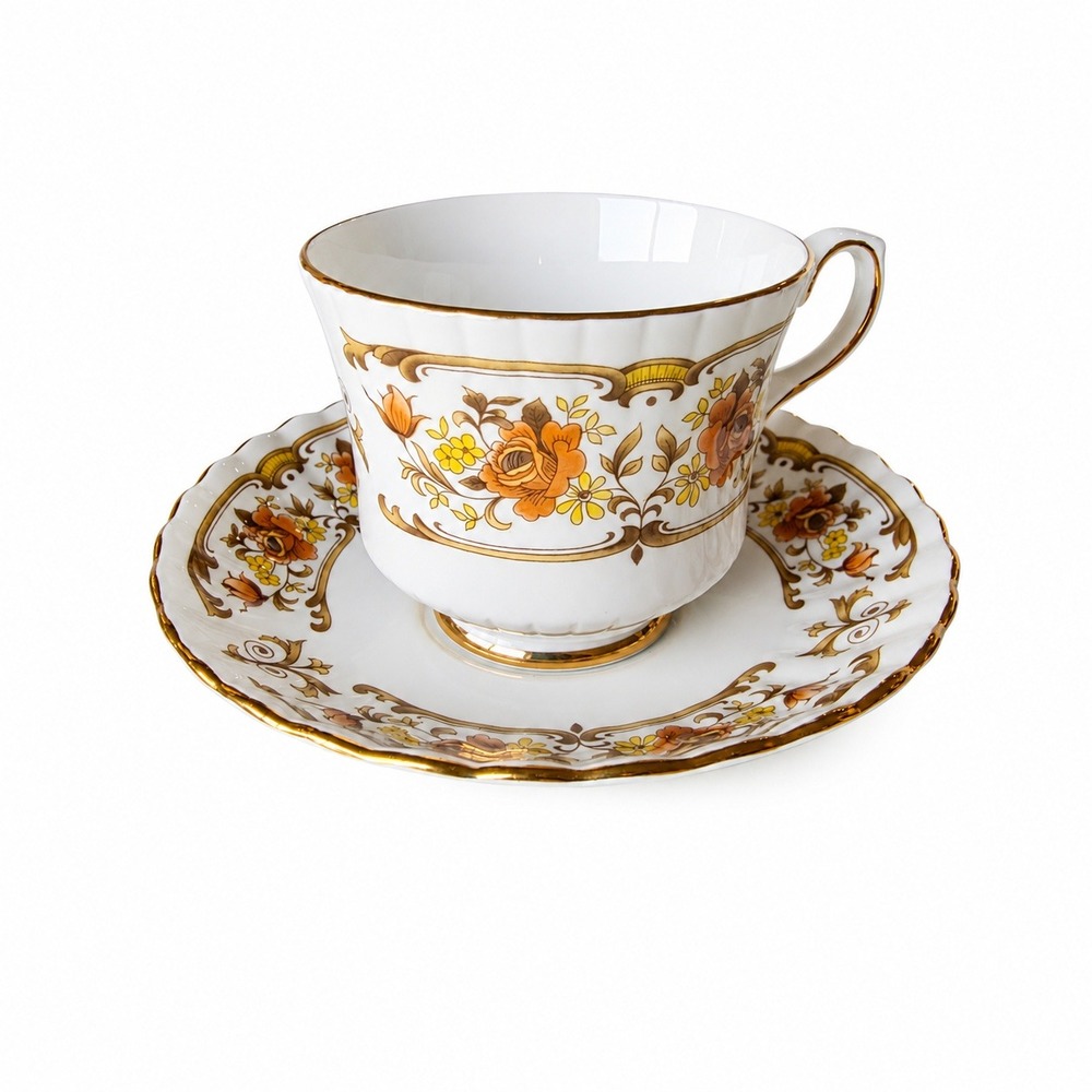 Royal Stafford Clovelly Bone China Tea Cup Saucer Set Floral Gold Trim England‎